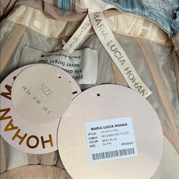 MARIA LUCIA HOHAN Jolie Strapless Lace Ruched Draped Silk Blue Maxi Dress Sz 2 - Picture 13 of 14